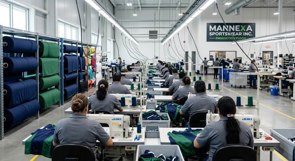 MANNEXA sportswear factory Sialkot Pakistan production floor