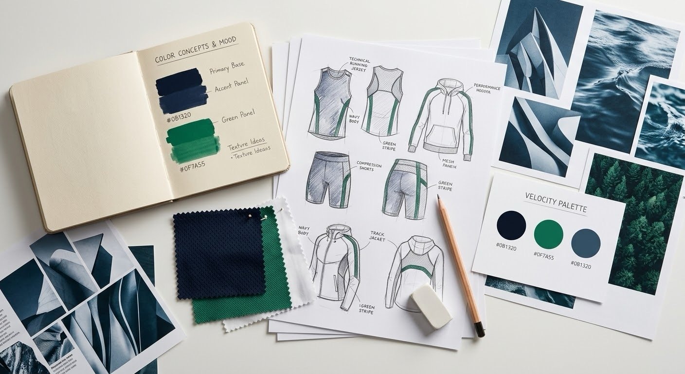 ODM sportswear design sketches color palette